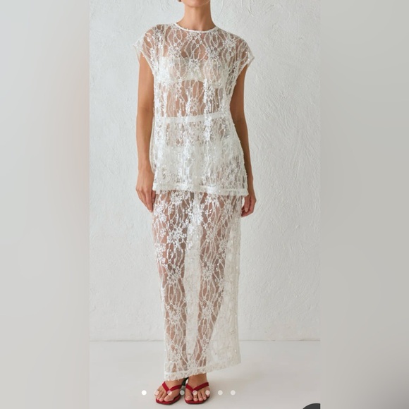 DEVYN SEQUIN MIDI SKIRT WHITE - Picture 3 of 8